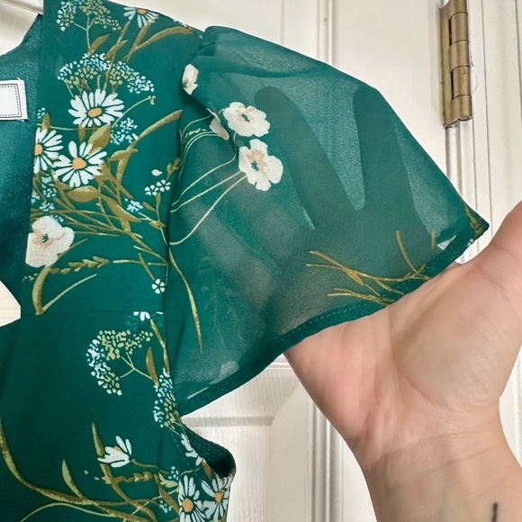 Rihoas Green Floral Dress Women's Medium Open Back Square Neck - Picture 5 of 11